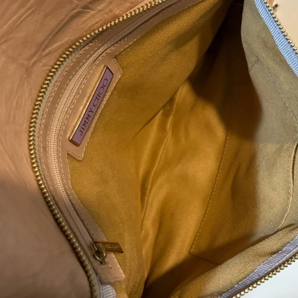 Jimmy Choo Tan Embossed Leather Shoulder Bag Gold Chain clutch - Picture 10 of 15